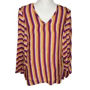 TRINA TURK Stripe Flowy Deep V-Neck Blouse Size Sz XS Designer